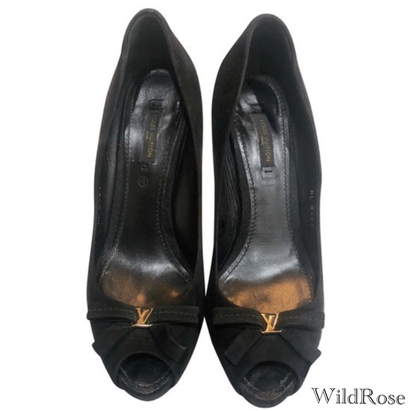 Louis Vuitton Black Opera LV Peep Toe Bow Pumps - Picture 1 of 16